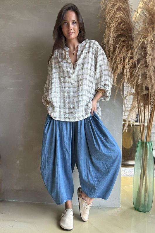 Greta Check Hugh Shirt Stone